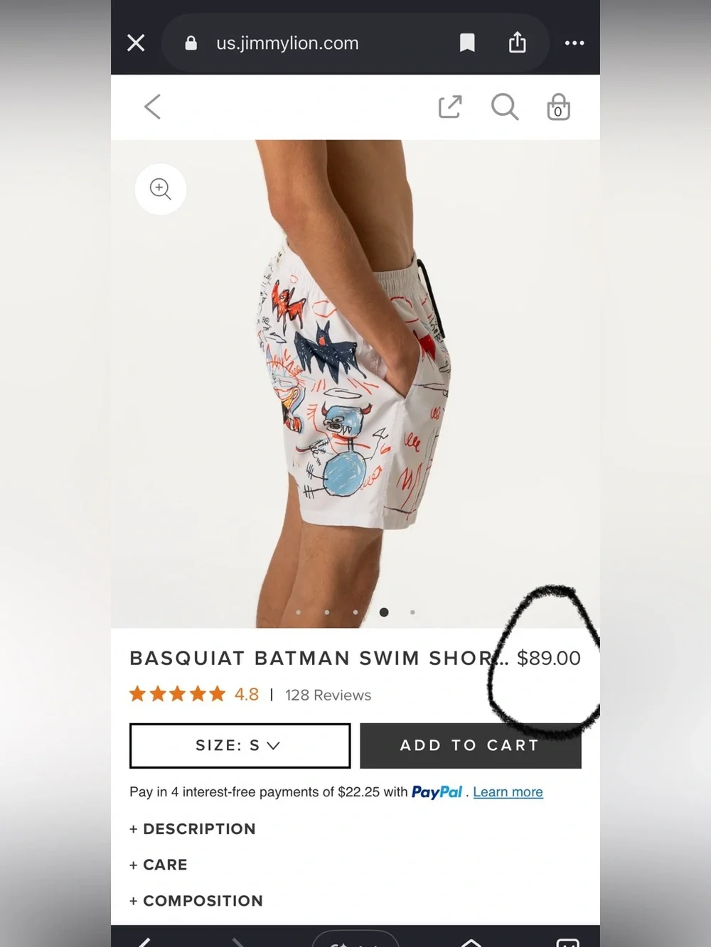 Jimmy Lion BASQUIAT BATMAN SWIM SHORTS Size XL